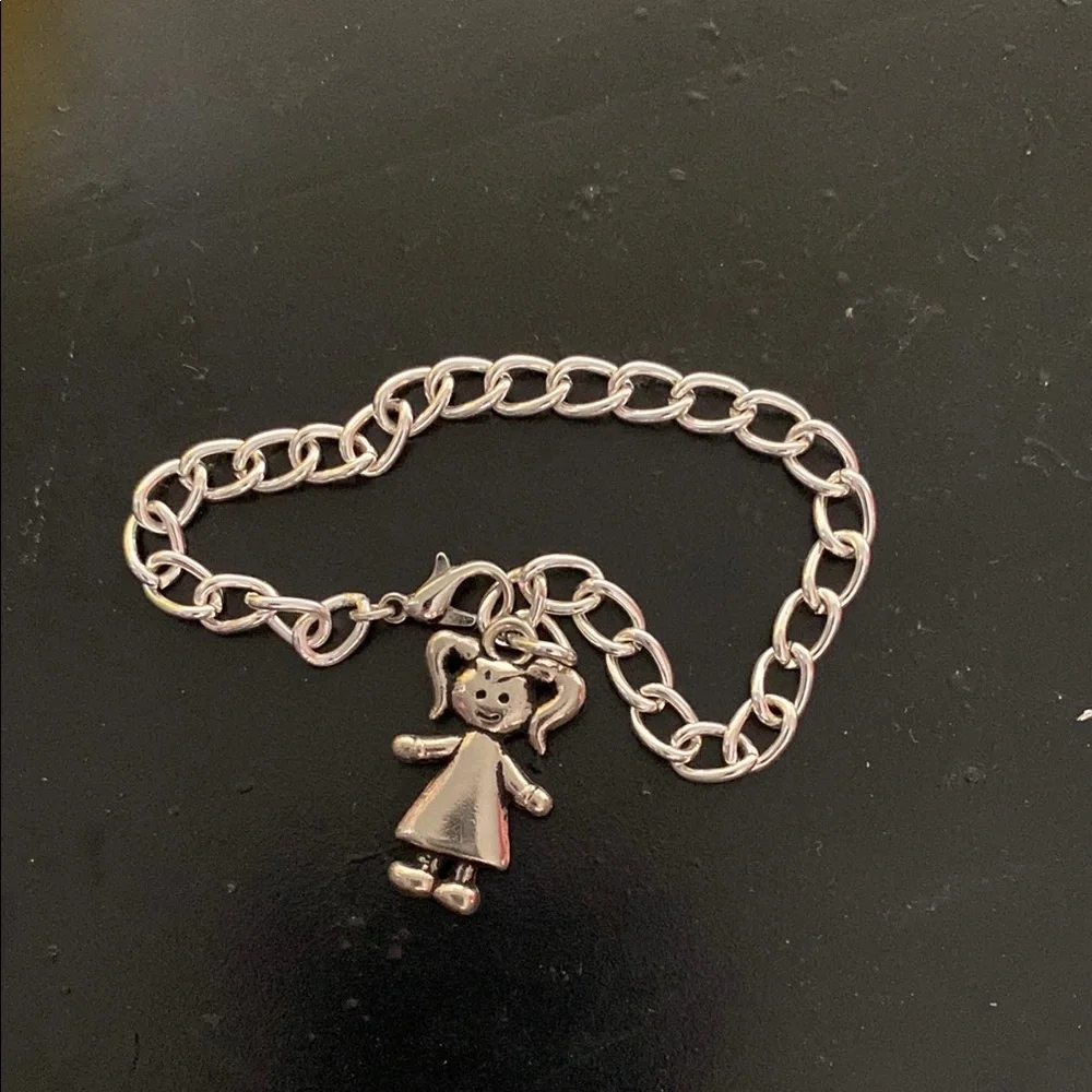 Silver Charm Bracelet with Girl Pendant Hand Crafted